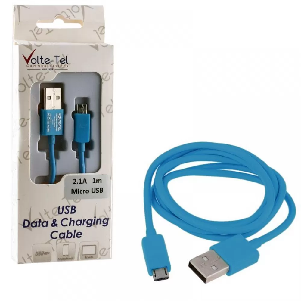 matshop.gr - VOLTE-TEL MICRO USB DEVICES USB ΦΟΡΤΙΣΗΣ-DATA 2.1A 1m VCD01 BLUE