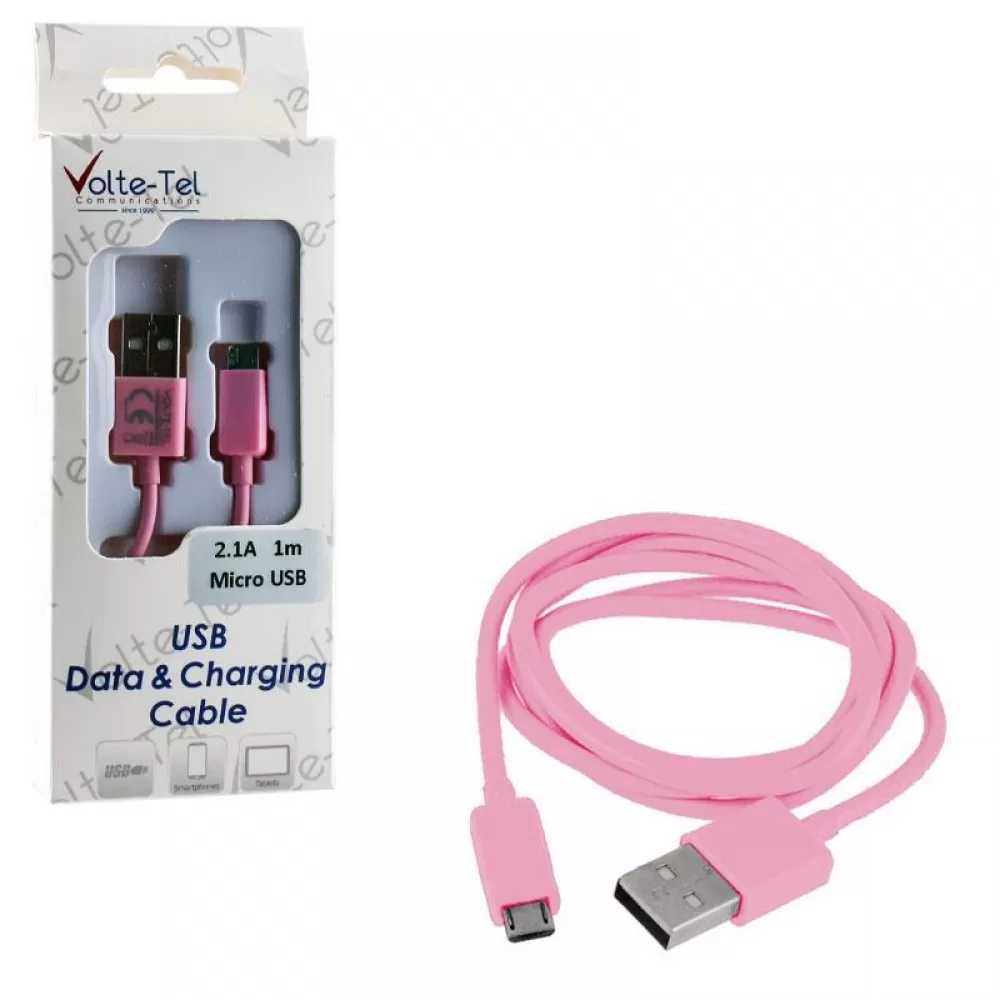 matshop.gr - VOLTE-TEL MICRO USB DEVICES USB ΦΟΡΤΙΣΗΣ-DATA 2.1A 1m VCD01 PINK