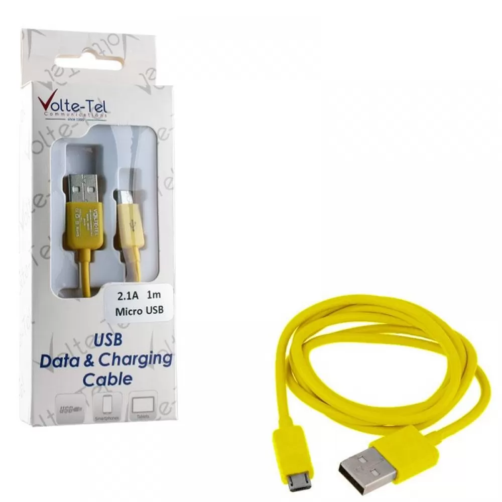 matshop.gr - VOLTE-TEL MICRO USB DEVICES USB ΦΟΡΤΙΣΗΣ-DATA 2.1A 1m VCD01 YELLOW