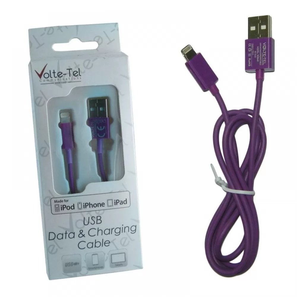 matshop.gr - VOLTE-TEL LIGHTNING USB 2.1A ΦΟΡΤΙΣΗΣ-DATA 1m PURPLE VCD01 iOS11