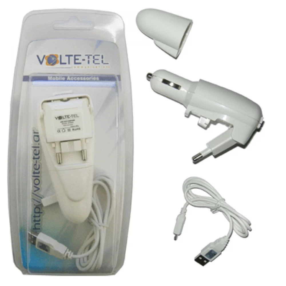 matshop.gr - VOLTE-TEL MICRO USB (USB DUO TRAVEL-ΦΟΡΤΙΣΤΗΣ ΑΥΤΟΚΙΝΗΤΟΥ VTDU2 1500mA+VCD01 ΦΟΡΤΙΣΗΣ-DATA) WHITE