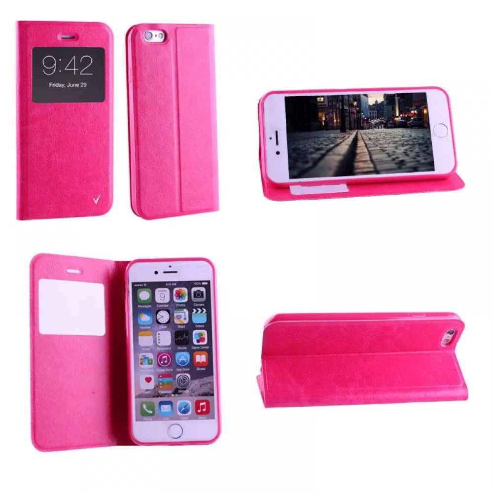 matshop.gr - VOLTE-TEL ΘΗΚΗ IPHONE 6S/6 4.7" LEATHER-TPU VIEW BOOK STAND PINK