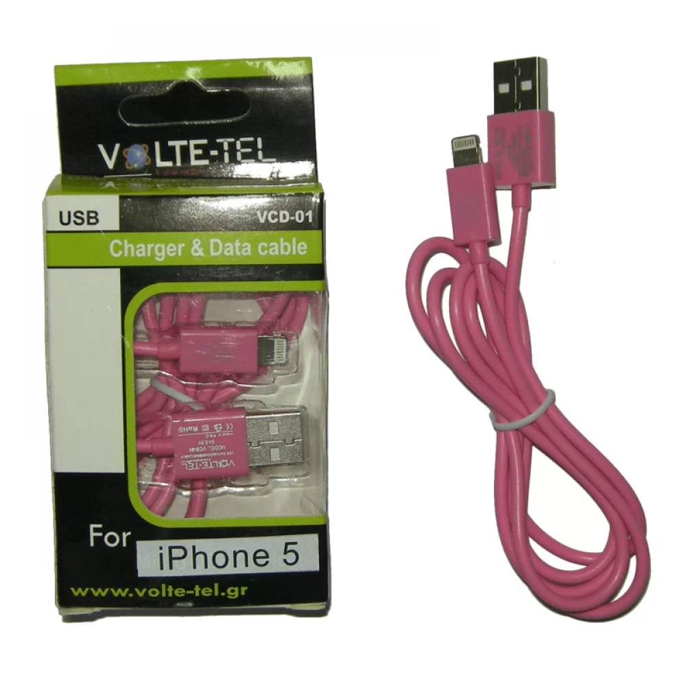 matshop.gr - VOLTE-TEL LIGHTNING USB ΦΟΡΤΙΣΗΣ-DATA 1m VCD01 PINK