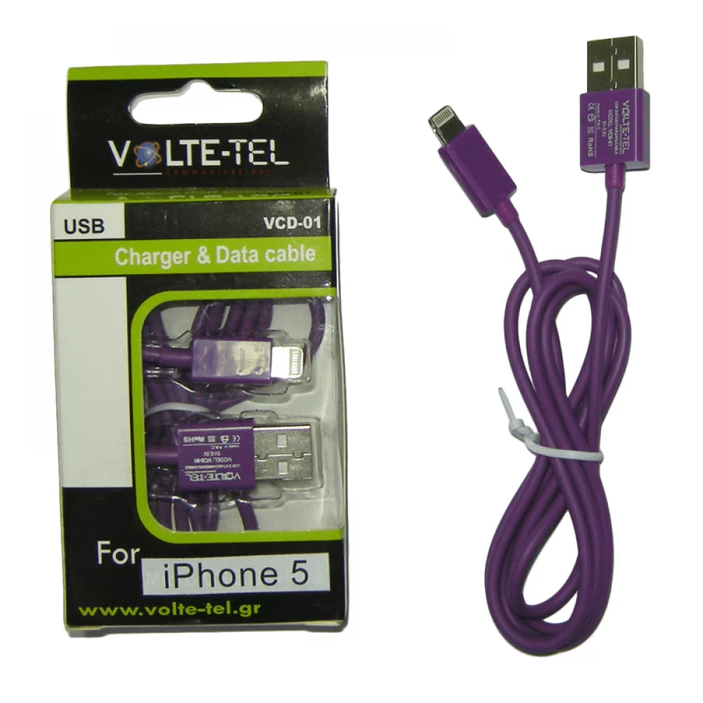 matshop.gr - VOLTE-TEL LIGHTNING USB ΦΟΡΤΙΣΗΣ-DATA 1m VCD01 PURPLE