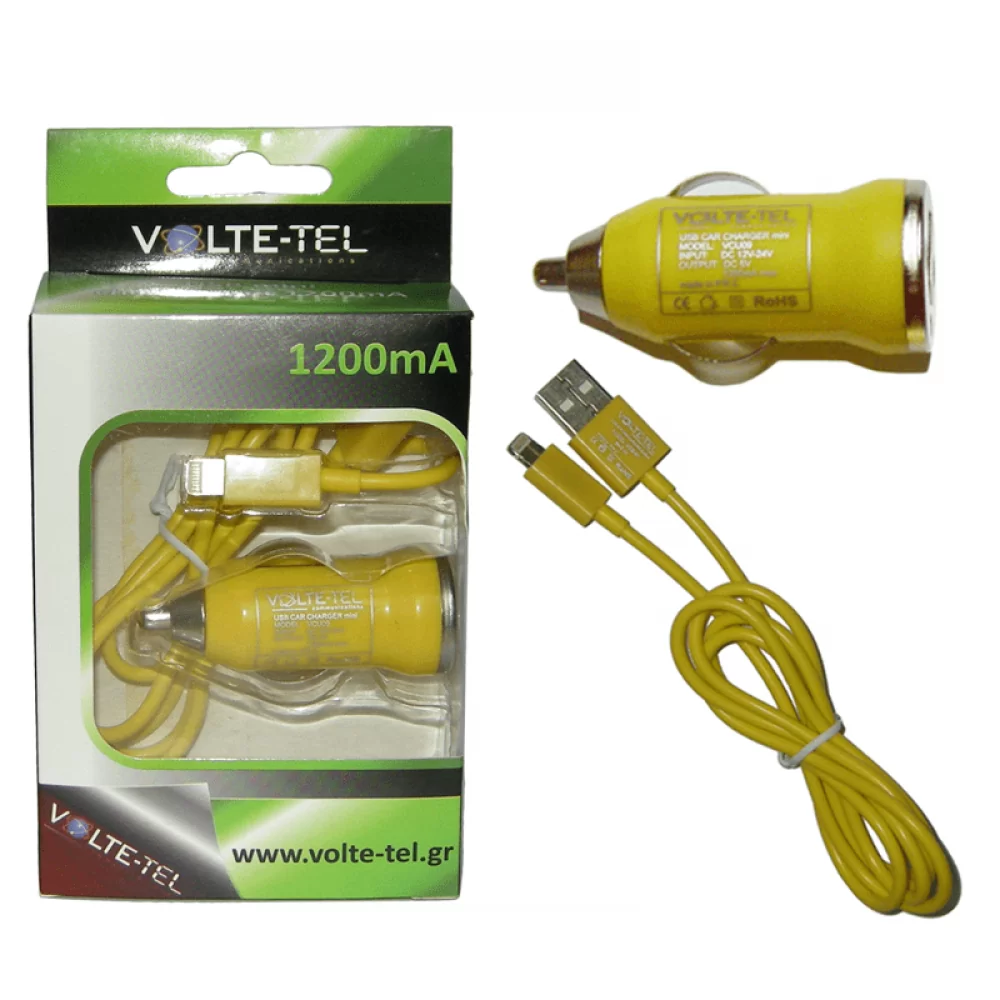 matshop.gr - VOLTE-TEL LIGHTNING USB(ΦΟΡΤΙΣΗΣ-DATA VCD01+ΦΟΡΤΙΣΤΗΣ ΑΥΤΟΚΙΝΗΤΟΥ VCU09 1200mA)YELLOW