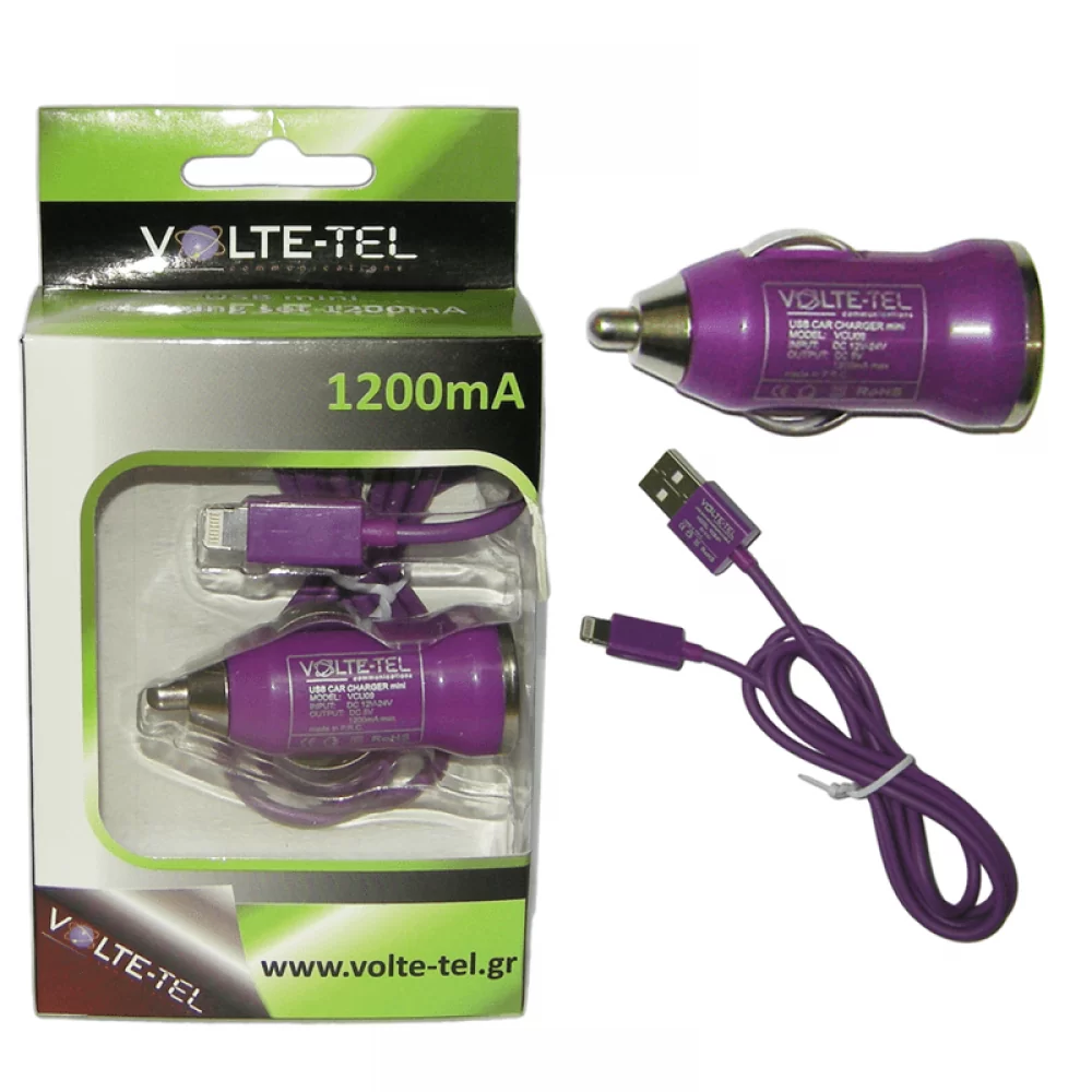 matshop.gr - VOLTE-TEL LIGHTNING USB(ΦΟΡΤΙΣΗΣ-DATA VCD01+ΦΟΡΤΙΣΤΗΣ ΑΥΤΟΚΙΝΗΤΟΥ VCU09 1200mA)PURPLE