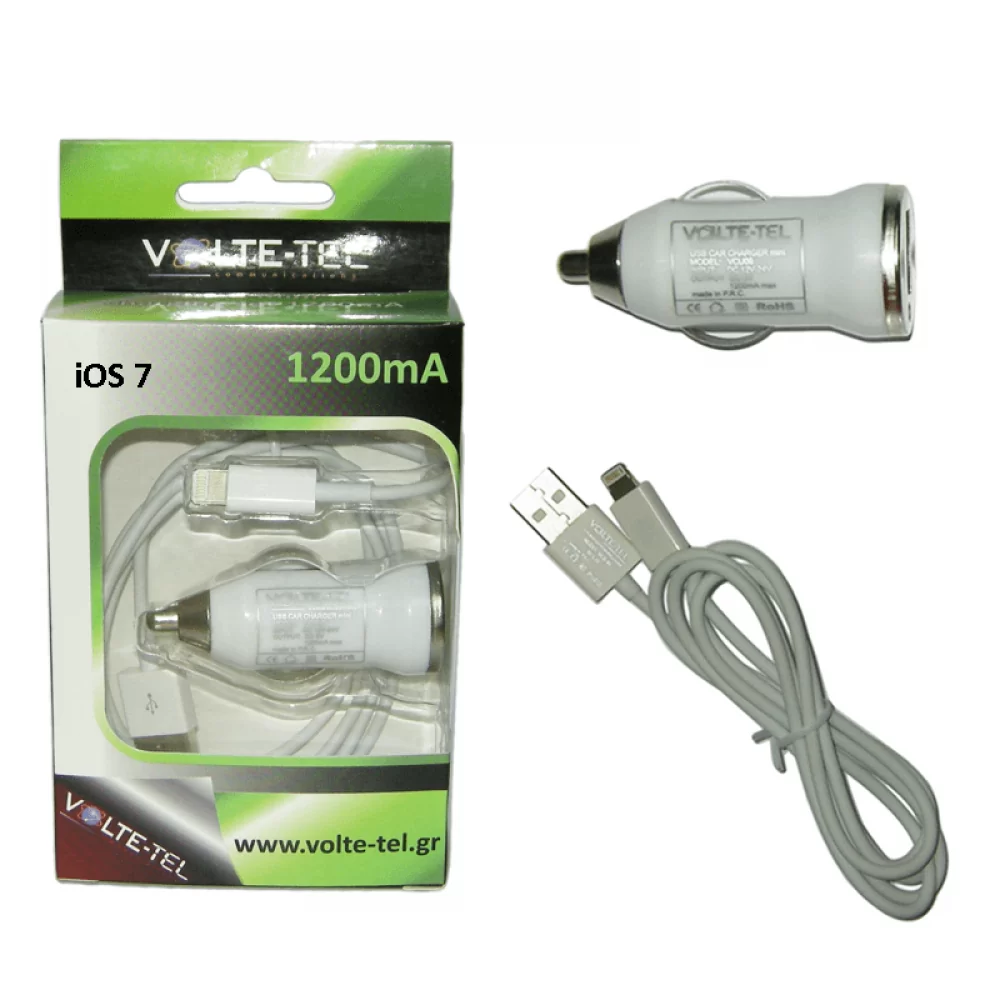 matshop.gr - VOLTE-TEL LIGHTNING USB(ΦΟΡΤΙΣΗΣ-DATA VCD01+ΦΟΡΤΙΣΤΗΣ ΑΥΤΟΚΙΝΗΤΟΥ VCU09 1200mA)WHITE iOS9