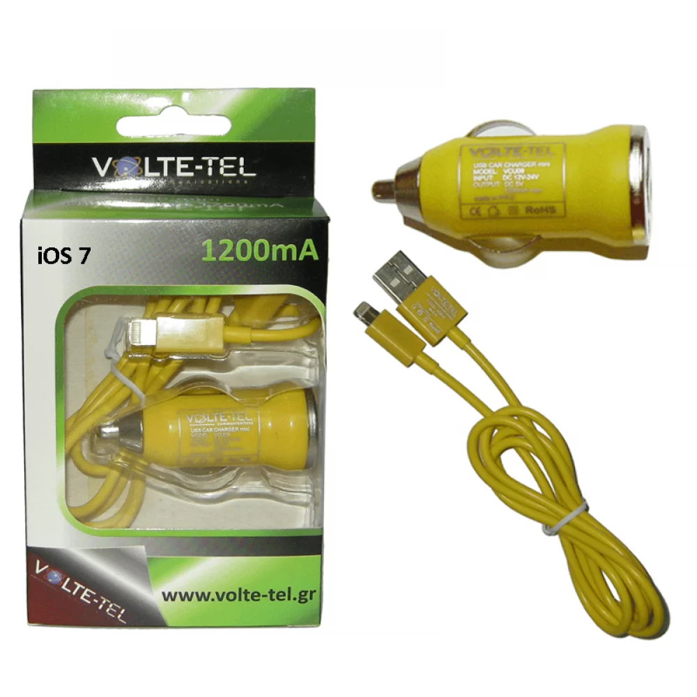 matshop.gr - VOLTE-TEL LIGHTNING USB(ΦΟΡΤΙΣΗΣ-DATA VCD01+ΦΟΡΤΙΣΤΗΣ ΑΥΤΟΚΙΝΗΤΟΥ VCU09 1200mA)YELLOW iOS7