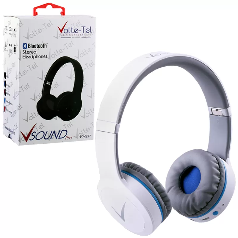 matshop.gr - VOLTE-TEL STEREO BLUETOOTH HEADPHONES V SOUND PRO VT900 WHITE-GREY-BLUE