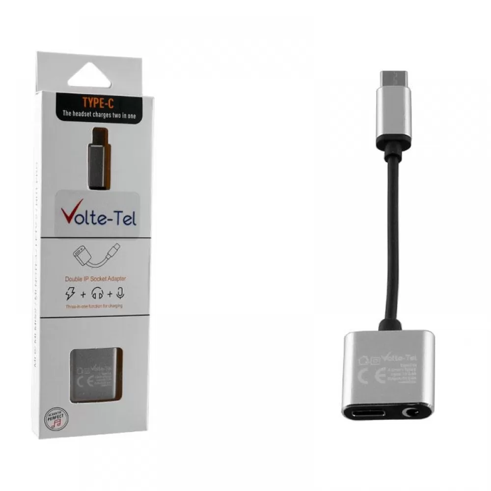matshop.gr - VOLTE-TEL ΜΕΤΑΤΡΟΠΕΑΣ 2 IN 1 ΦΟΡΤΙΣΗΣ ΚΑΙ AUDIO ADAPTER TYPE C TO 3.5MM JACK+TYPE C 2.4A WHITE