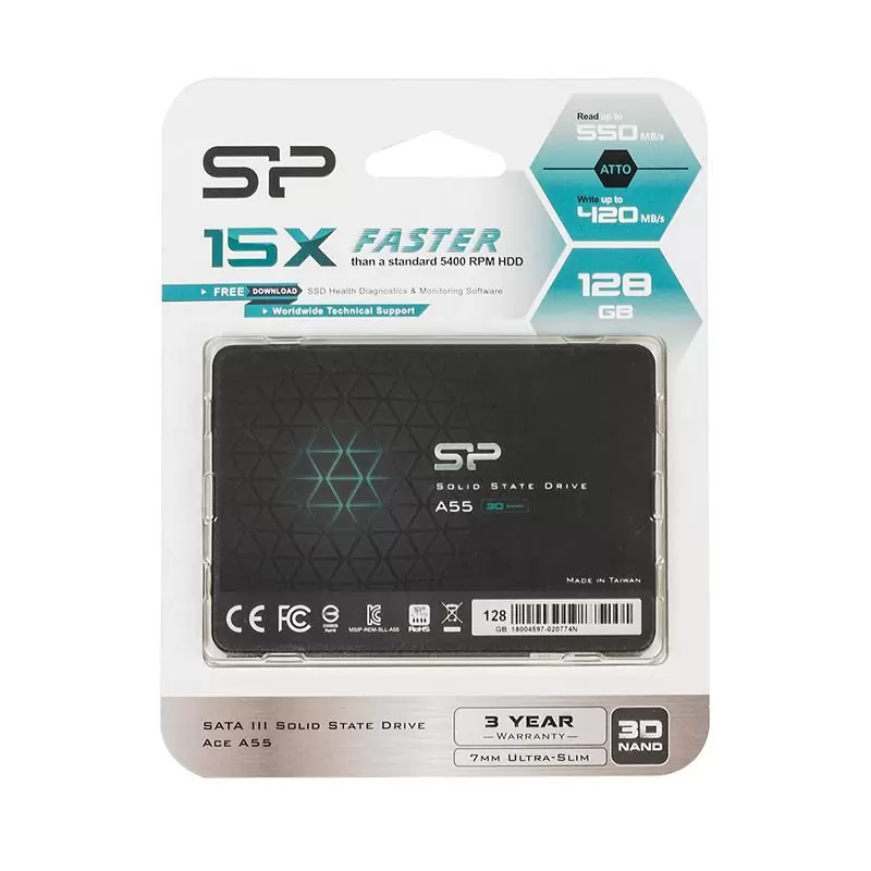 matshop.gr - SILICON POWER 2.5" A55 SSD SATA III TCL 3D NAND 128GB 6GB/SEC R/W 550/420MB/s SLIM DESIGN BLUE