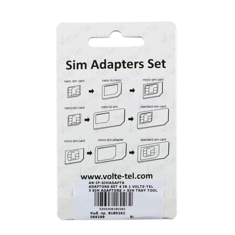 matshop.gr - ADAPTORS SET 4 IN 1 - 3 SIM CARD ADAPTORS + SIM CARD TRAY TOOL VOLTE-TEL