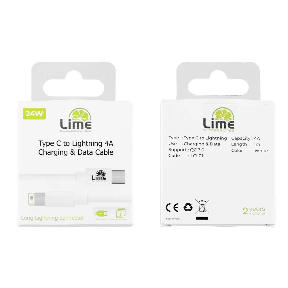 matshop.gr - LIME USB-C TYPE C TO LIGHTNING LONG 4.0A ΦΟΡΤΙΣΗΣ-DATA 1m LCL01 WHITE