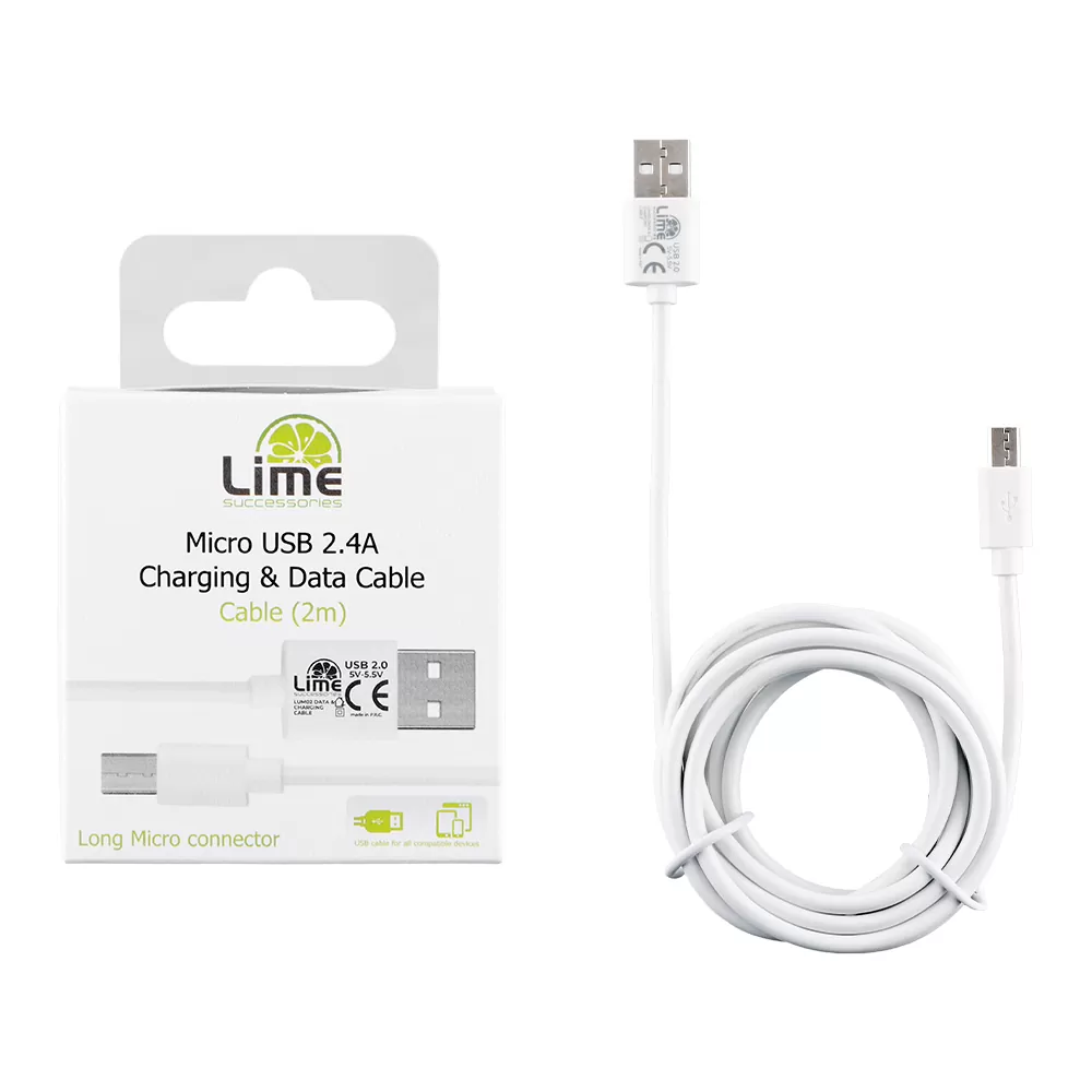 matshop.gr - LIME MICRO USB DEVICES LONG USB 2.4A ΦΟΡΤΙΣΗΣ-DATA 2m LUM02 WHITE
