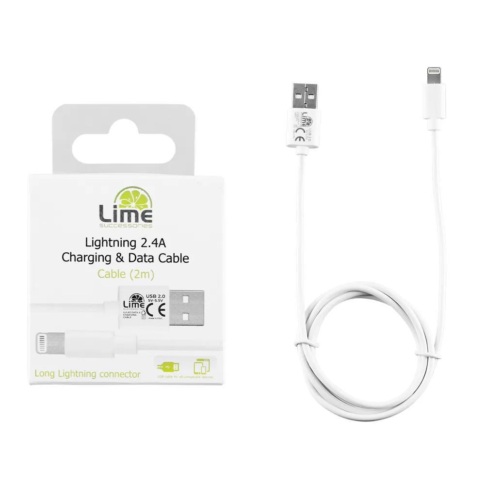 matshop.gr - LIME LIGHTNING LONG USB 2.4A ΦΟΡΤΙΣΗΣ-DATA 2m LUL02 WHITE