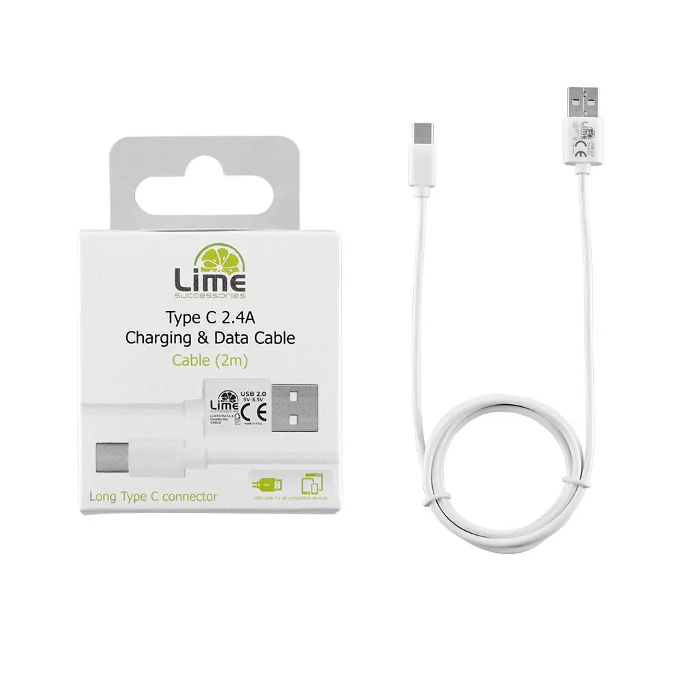 matshop.gr - LIME TYPE C LONG USB 2.4A ΦΟΡΤΙΣΗΣ-DATA 1m LUC01 WHITE