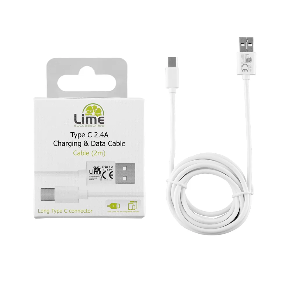matshop.gr - LIME TYPE C LONG USB 2.4A ΦΟΡΤΙΣΗΣ-DATA 2m LUC02 WHITE