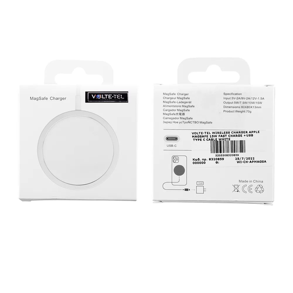 matshop.gr - VOLTE-TEL WIRELESS CHARGER APPLE MAGSAFE 15W FAST CHARGE +USB TYPE C CABLE WHITE