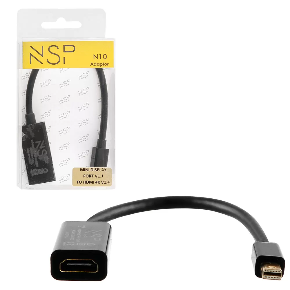 matshop.gr - NSP N10 CABLE ADAPTER MINI DISPLAY PORT V1.1 TO HDMI 4K V1.4 0,23m BLACK
