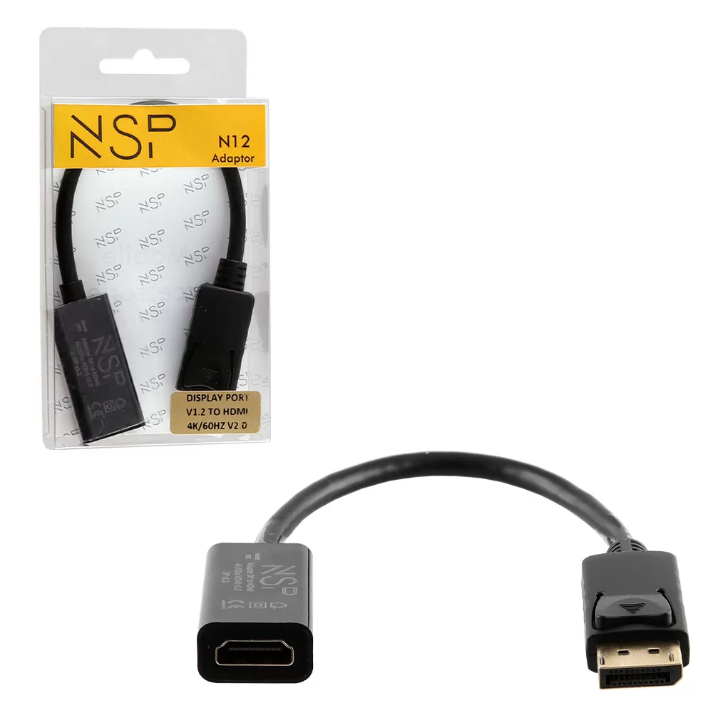 matshop.gr - NSP N12 CABLE ADAPTER DISPLAY PORT V1.2 TO HDMI 4K/60HZ V2.0 0,23m BLACK