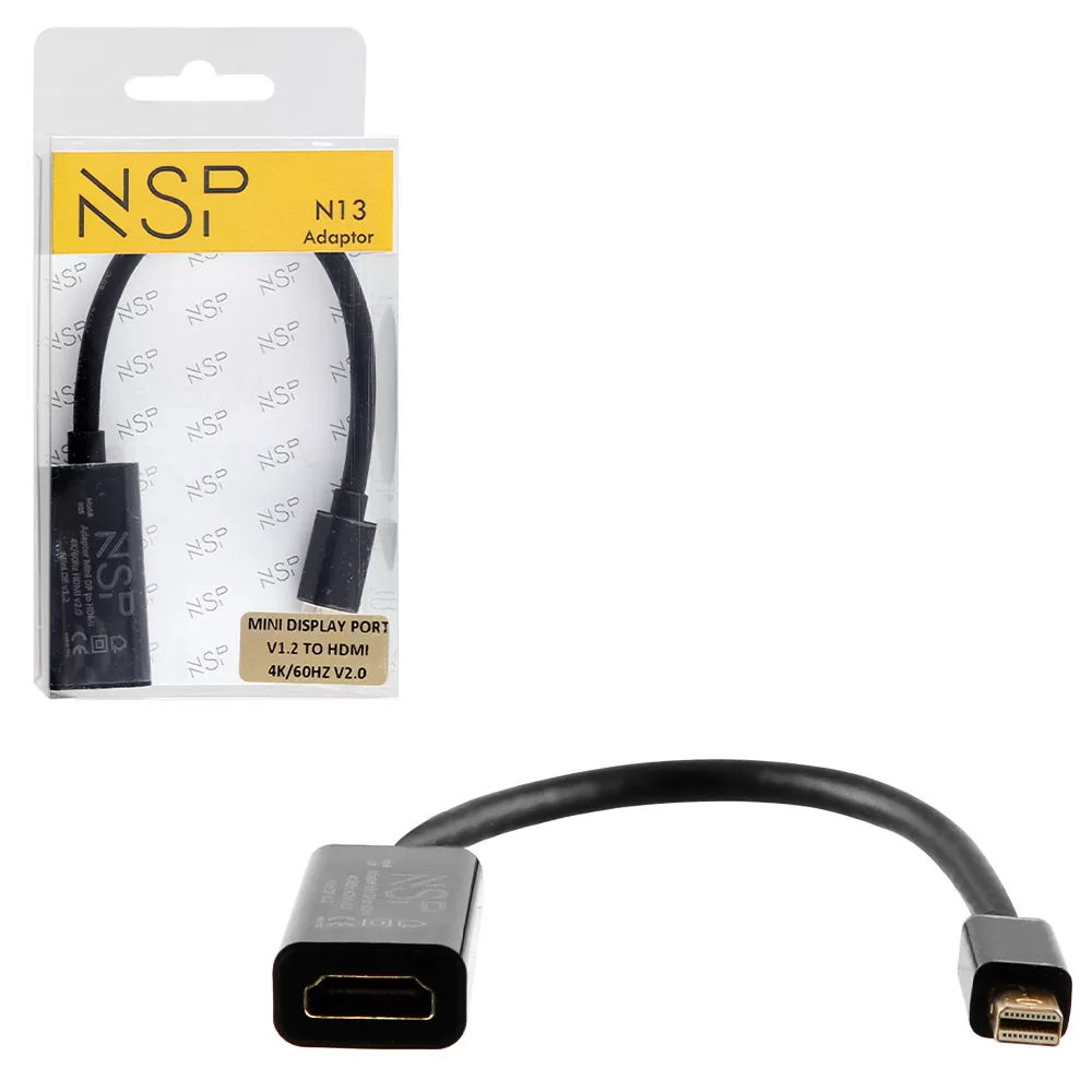 matshop.gr - NSP N13 CABLE ADAPTER MINI DISPLAY PORT V1.2 TO HDMI 4K/60HZ V2.0 0,23m BLACK