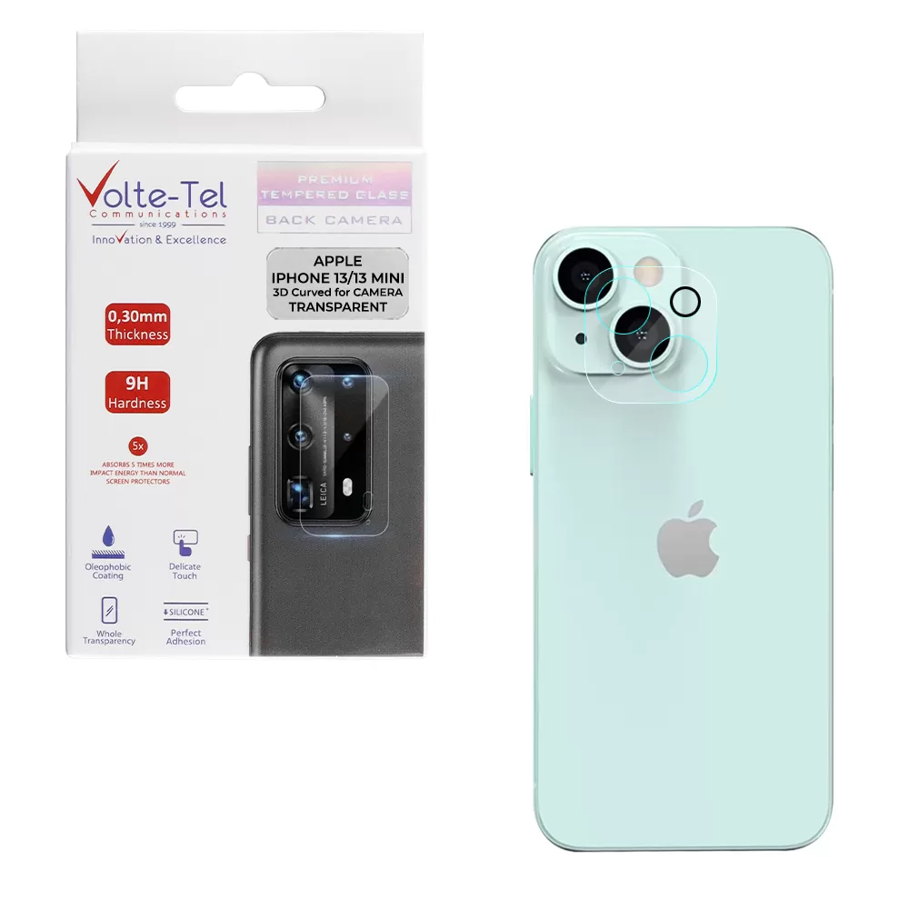 matshop.gr - VOLTE-TEL TEMPERED GLASS IPHONE 13 MINI 5.4"/IPHONE 13 6.1" 9H 0.25mm 3D CURVED FOR CAMERA