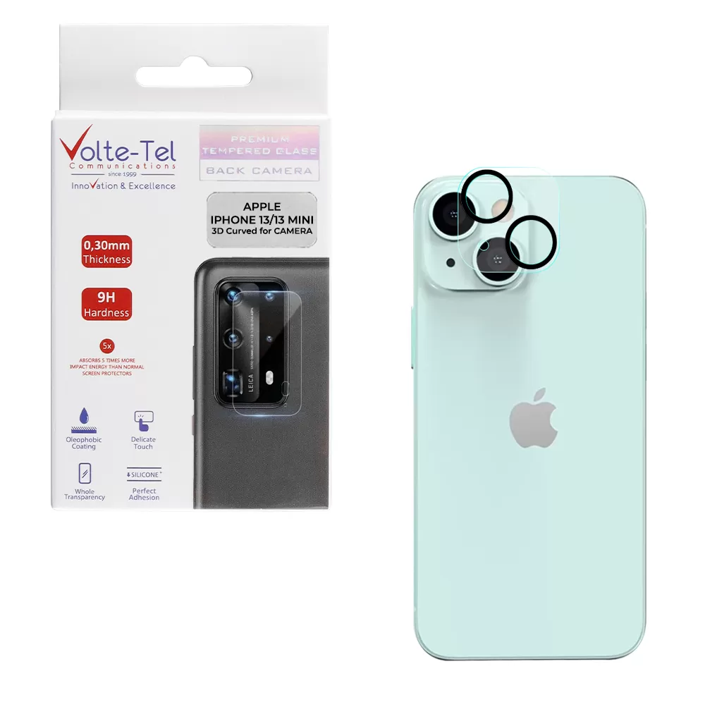 matshop.gr - VOLTE-TEL TEMPERED GLASS IPHONE 13 MINI 5.4"/IPHONE 13 6.1" 9H 0.25mm 3D CURVED FOR CAMERA BLACK