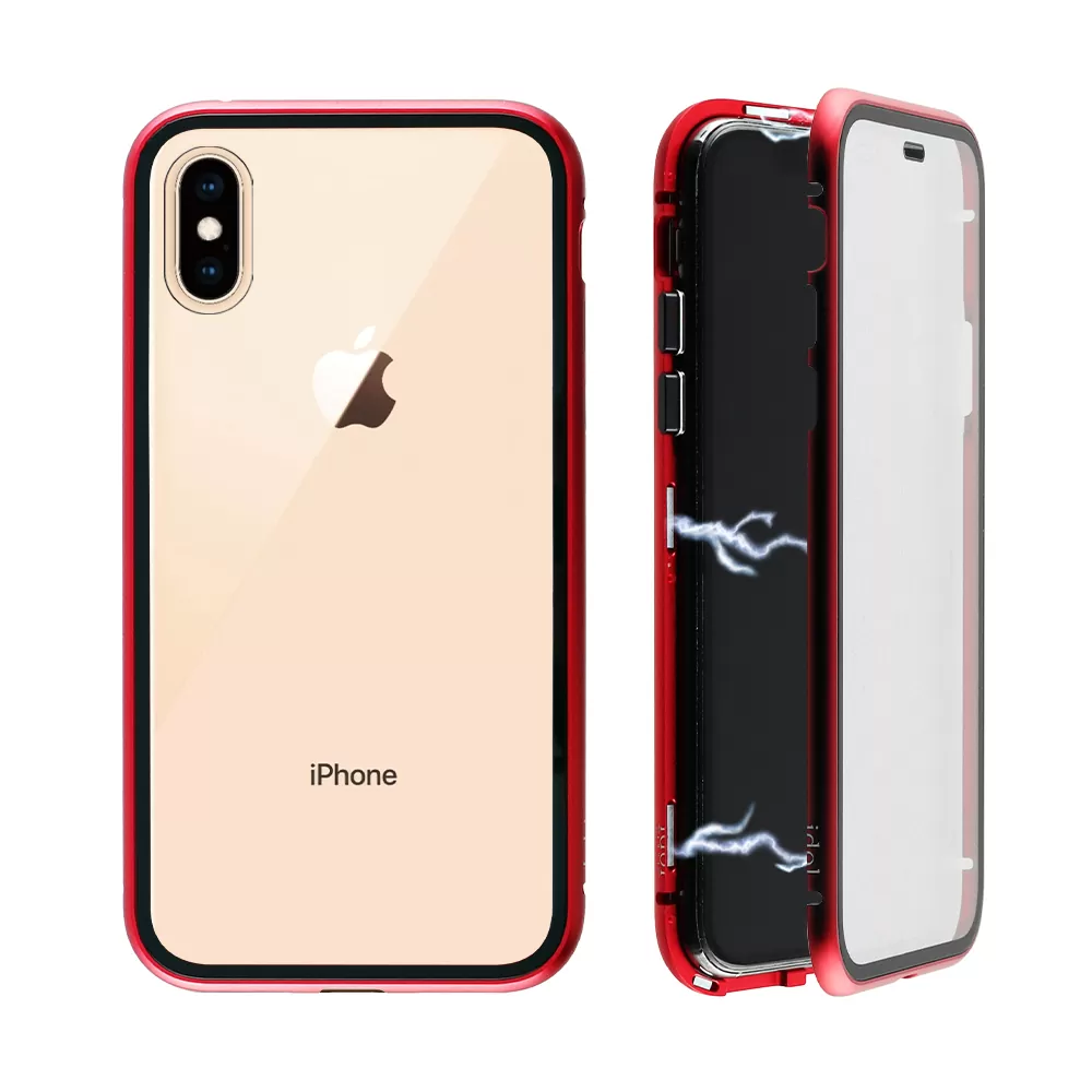 matshop.gr - IDOL 1991 ΘΗΚΗ IPHONE XS/X 5.8" MAGNETIC METAL FRAME RED+TEMPERED GLASS BACK-FRONT