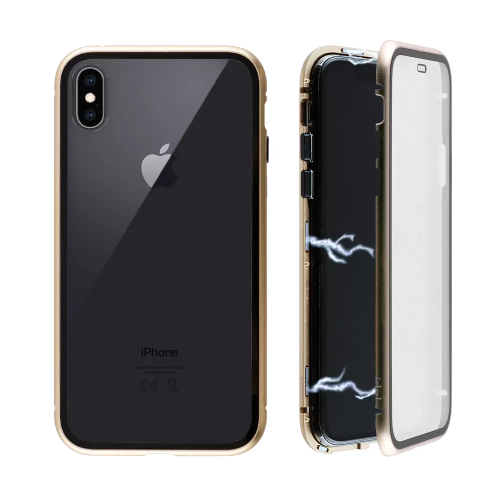 matshop.gr - IDOL 1991 ΘΗΚΗ IPHONE XS MAX 6.5" MAGNETIC METAL FRAME GOLD+TEMPERED GLASS BACK-FRONT