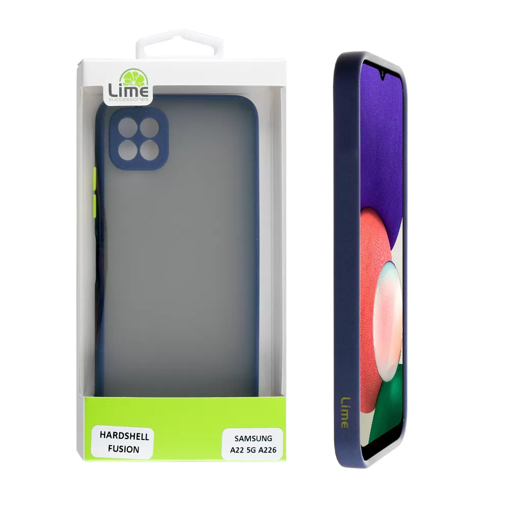 matshop.gr - LIME ΘΗΚΗ SAMSUNG A22 5G A226 6.6" HARDSHELL FUSION FULL CAMERA PROTECTION BLUE WITH YELLOW KEYS