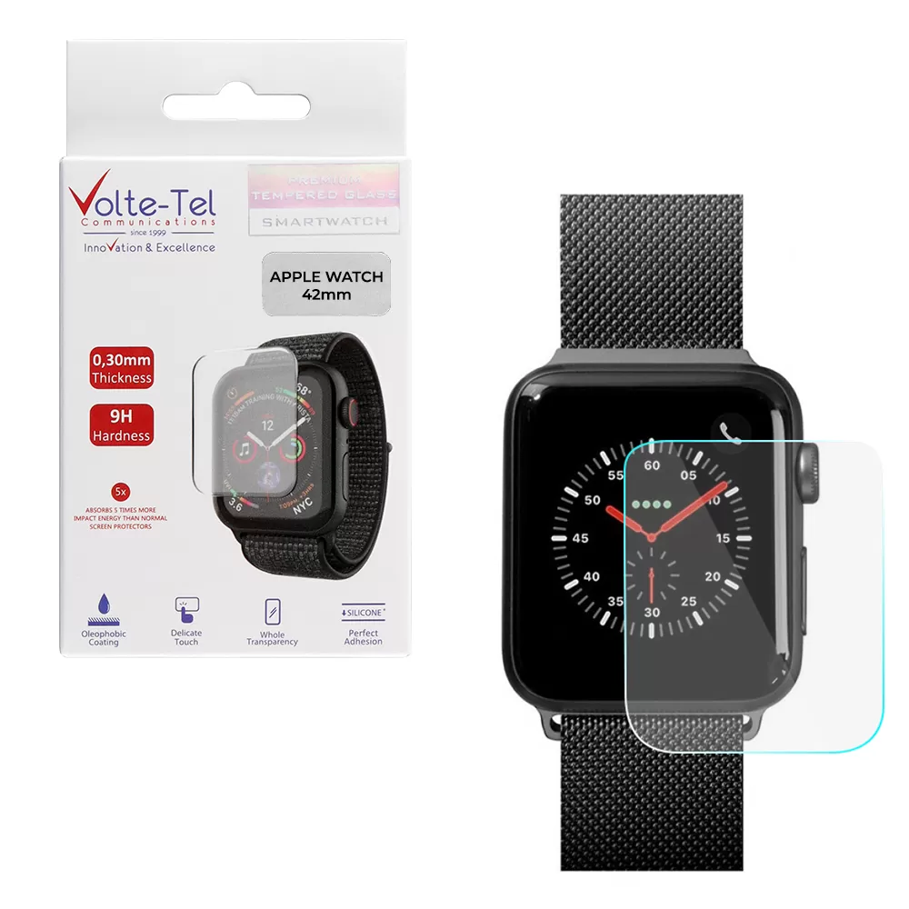 matshop.gr - VOLTE-TEL TEMPERED GLASS APPLE WATCH 42mm 1.5"/44mm 1.78" 9H 0.30mm 2.5D FULL GLUE FULL COVER SMALL (2.3x2.9mm)
