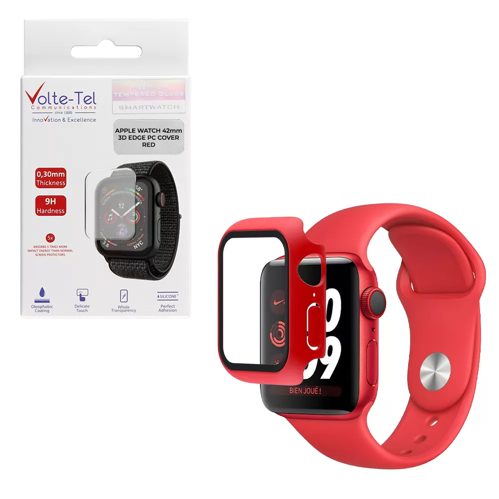 matshop.gr - VOLTE-TEL TEMPERED GLASS APPLE WATCH 42mm 1.65" 9H 0.30mm PC EDGE COVER WITH KEY 3D FULL GLUE FULL COVER RED