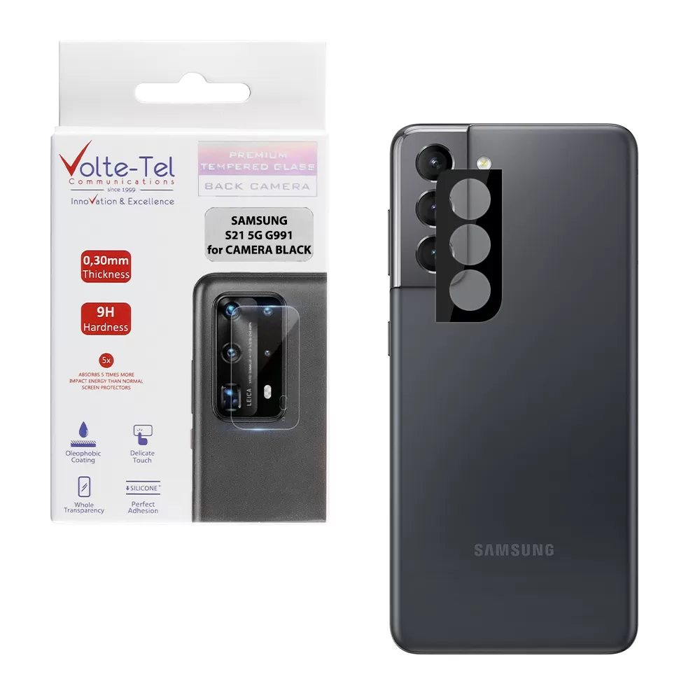 matshop.gr - VOLTE-TEL TEMPERED GLASS SAMSUNG S21 5G G991 6.2" 9H 0.25mm 3D CURVED FOR CAMERA BLACK