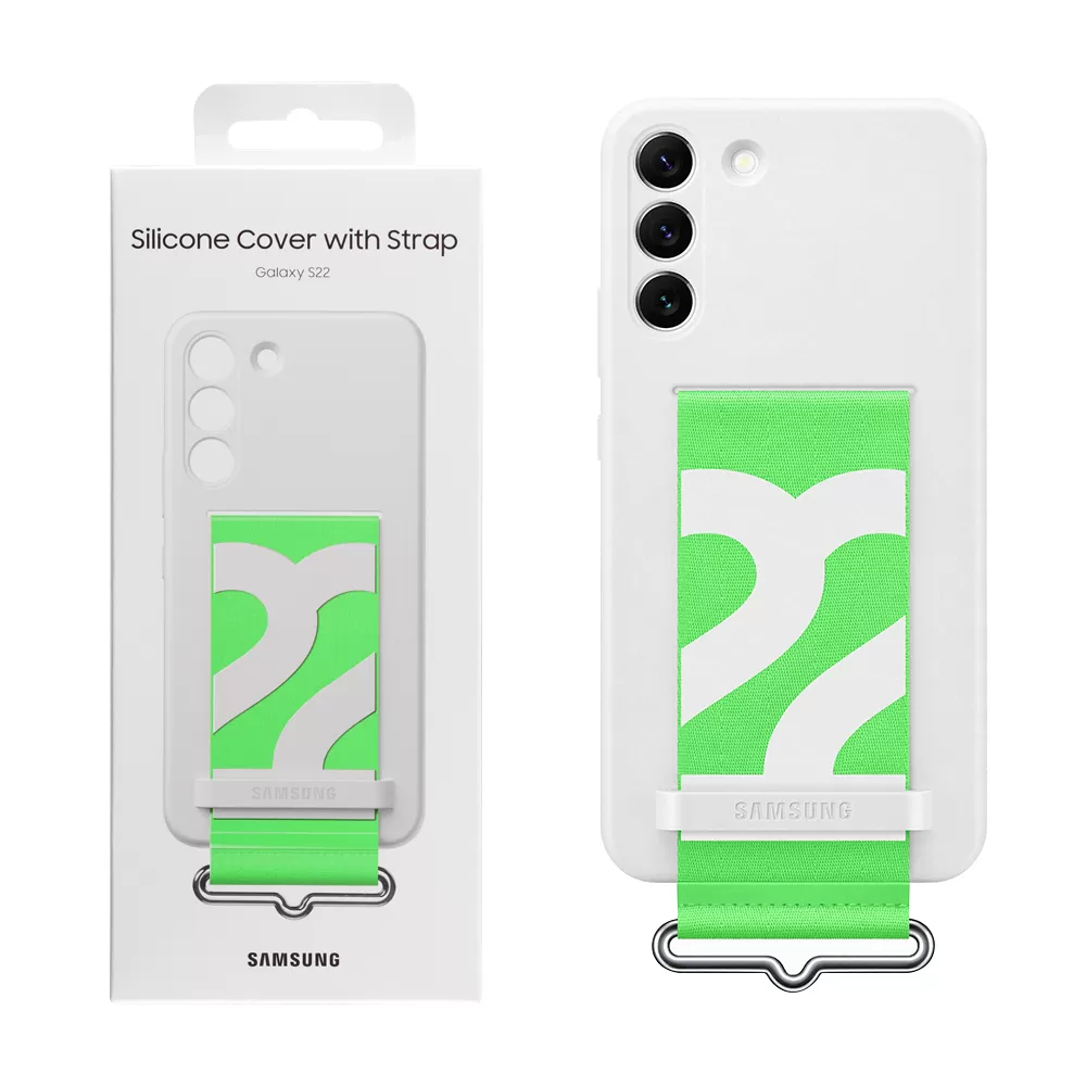matshop.gr - ΘΗΚΗ SAMSUNG S22 5G S901 SILICONE COVER WITH STRAP EF-GS901TWEGWW WHITE PACKING OR