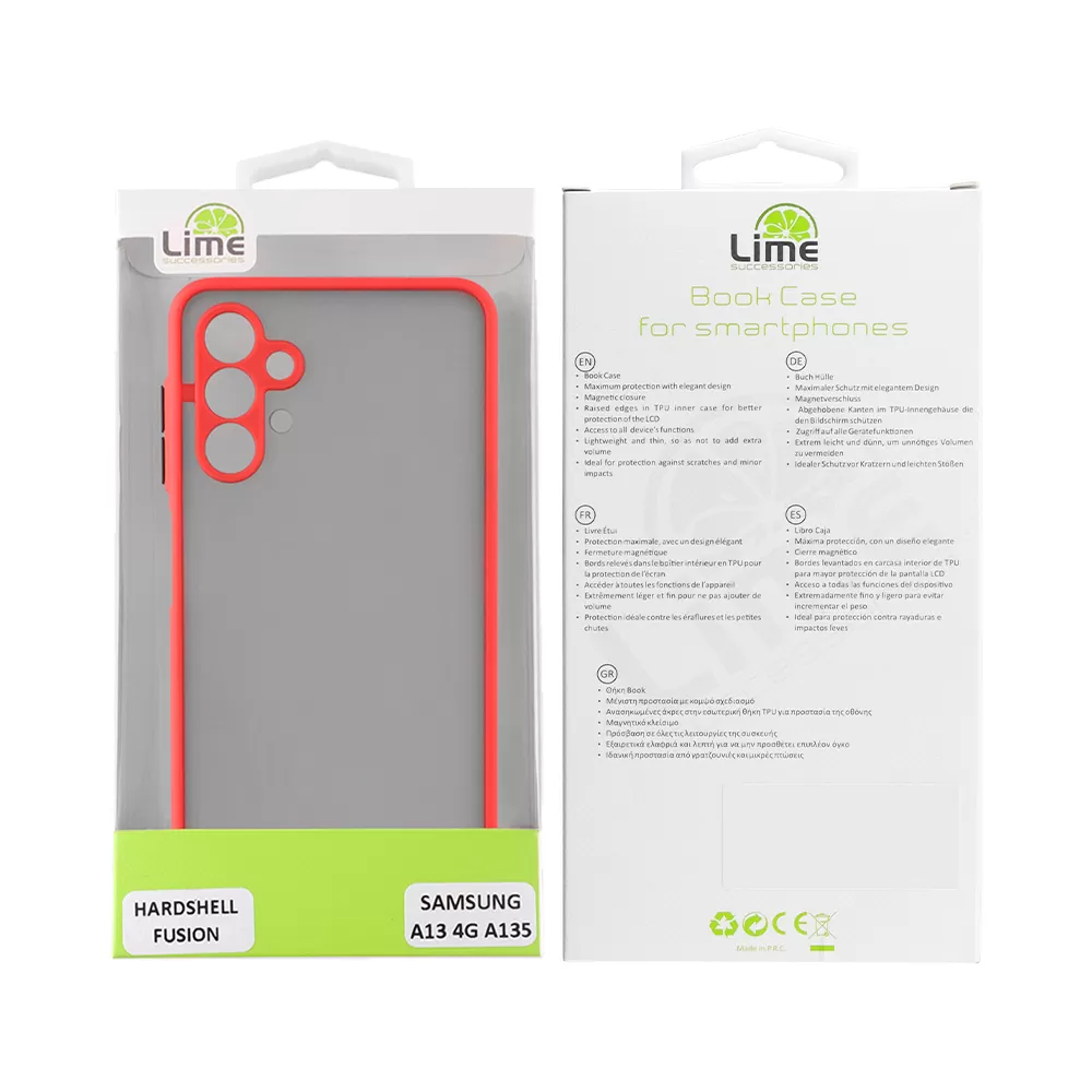 matshop.gr - LIME ΘΗΚΗ SAMSUNG A13 4G A135/A137 6.6" HARDSHELL FUSION FULL CAMERA PROTECTION RED WITH BLACK KEYS