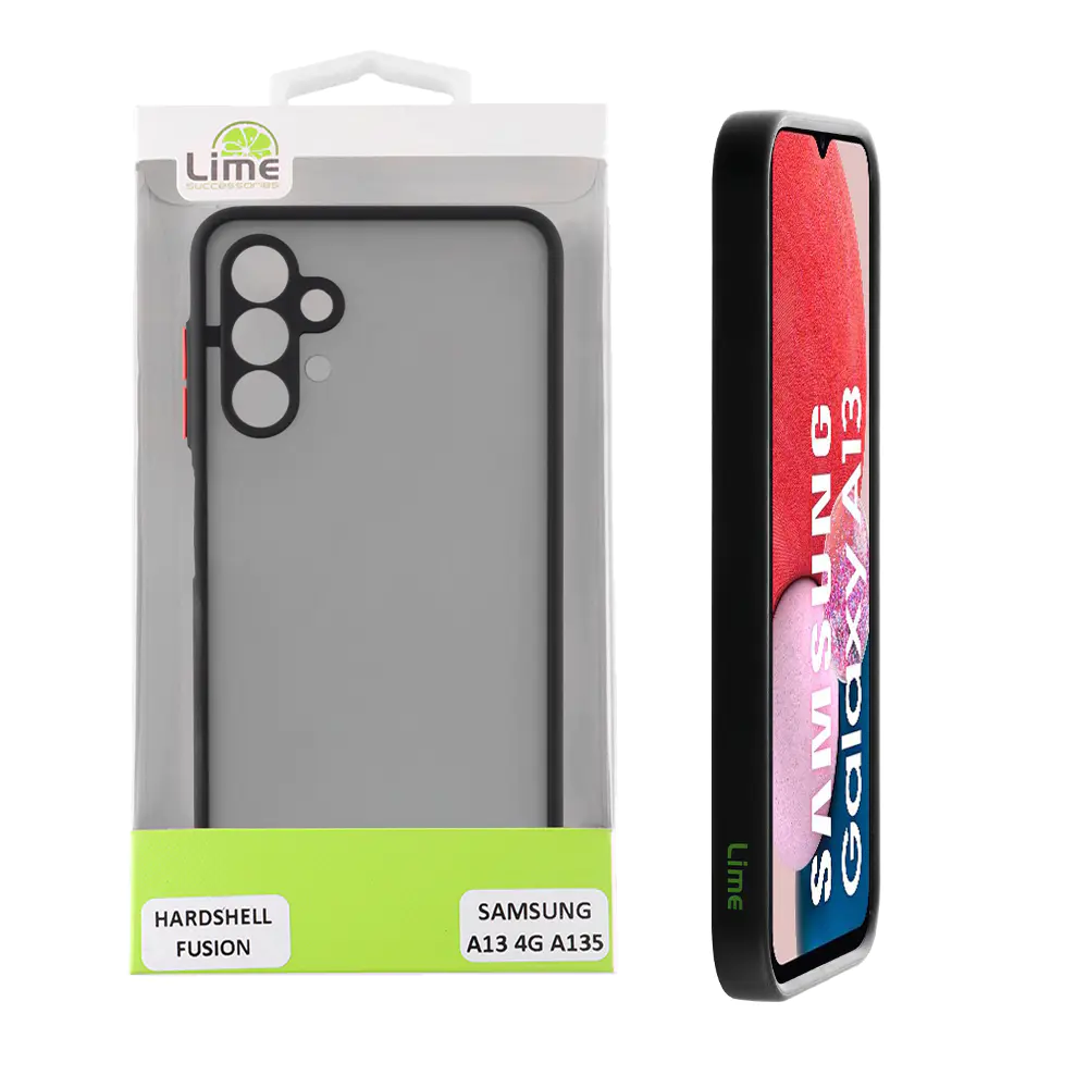 matshop.gr - LIME ΘΗΚΗ SAMSUNG A13 4G A135/A137 6.6" HARDSHELL FUSION FULL CAMERA PROTECTION BLACK WITH RED KEYS