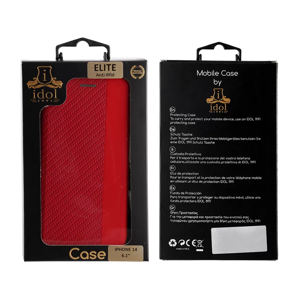 matshop.gr - IDOL 1991 ΘΗΚΗ IPHONE 14 6.1" ELITE ANTI-RFID BOOK STAND RED