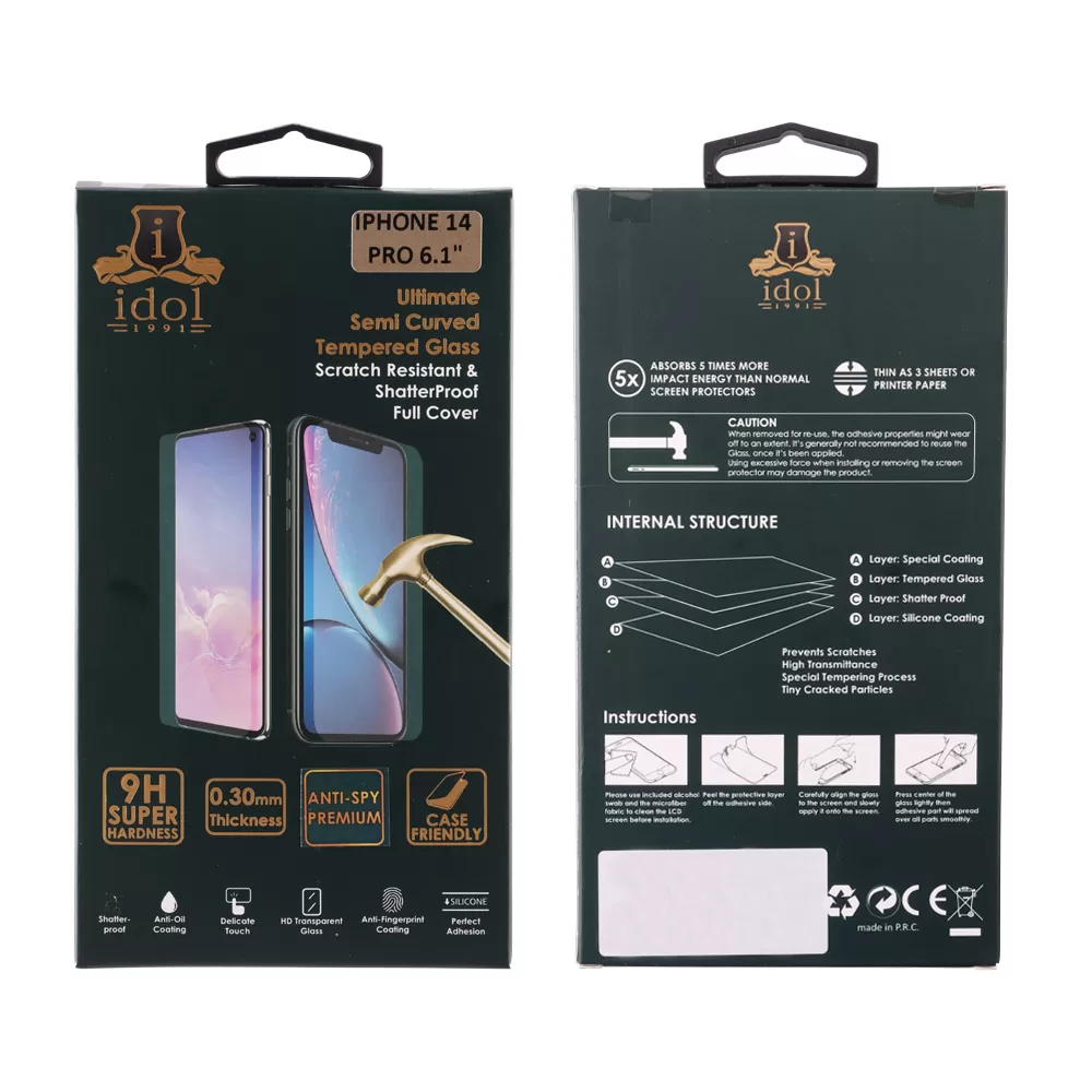 matshop.gr - IDOL 1991 TEMPERED GLASS IPHONE 14 PRO 6.1" 9H 0.25mm 20D FULL GLUE SEMI CURVED SPECIAL FULL COVER BLACK