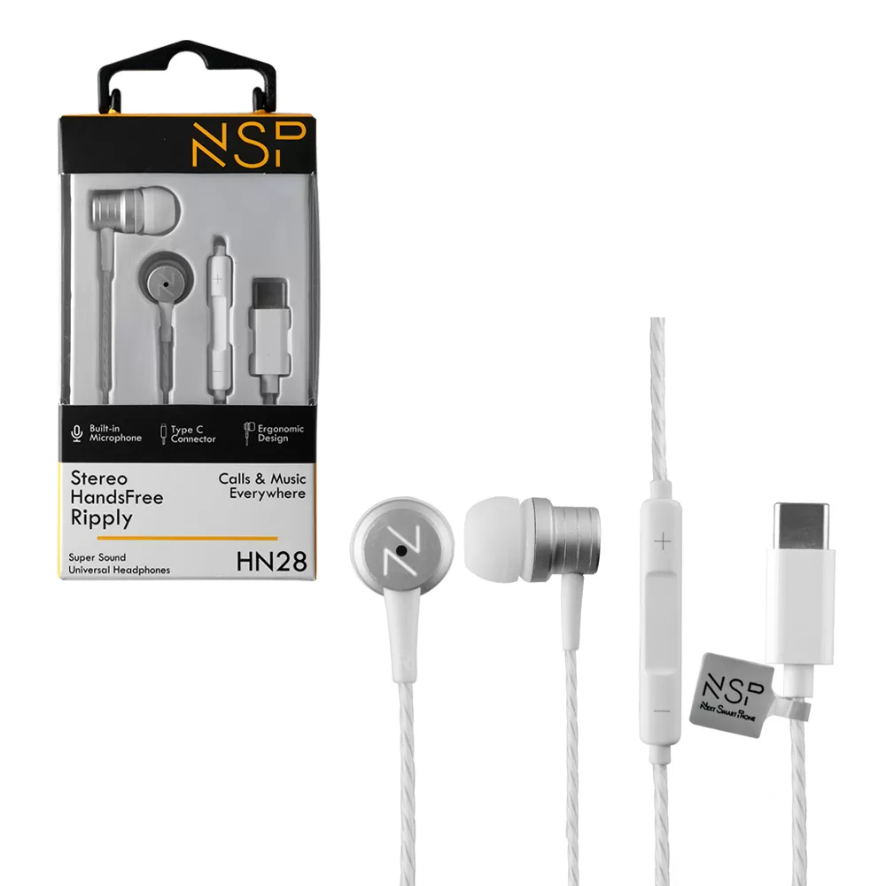 matshop.gr - NSP HANDS FREE STEREO UNIVERSAL TYPE C 1.2m RIPPLY HN28 WITH REMOTE AND MIC WHITE