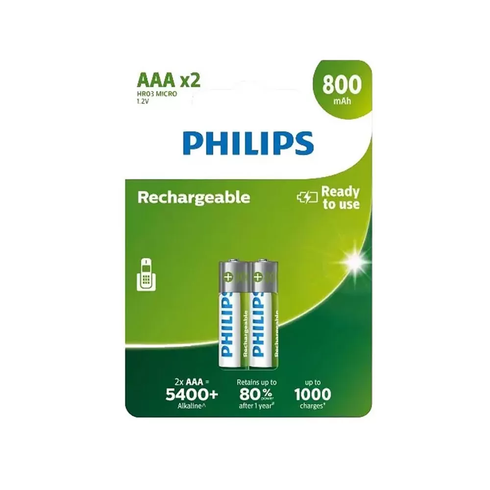 matshop.gr - PHILIPS ΕΠΑΝΑΦΟΡΤΙΖΟΜΕΝΕΣ ΜΠΑΤΑΡΙΕΣ AAA/HR03 800mAh Ni-Mh MICRO READY TO USE 2/BLISTER PHILIPS
