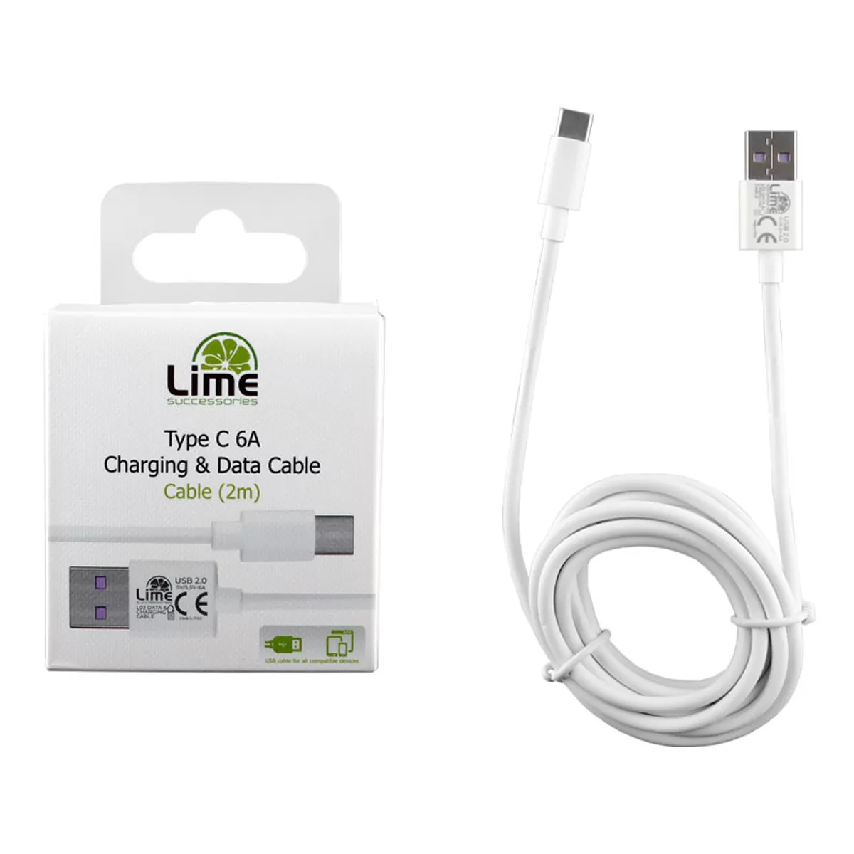 matshop.gr - LIME TYPE C USB 6.0A ΦΟΡΤΙΣΗΣ-DATA 2m L02 WHITE