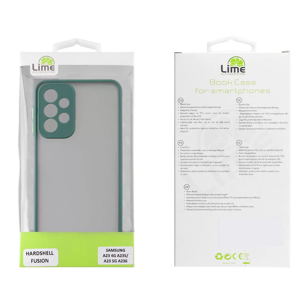 matshop.gr - LIME ΘΗΚΗ SAMSUNG A23 4G A235/A23 5G A236 6.6" HARDSHELL FUSION FULL CAMERA PROTECTION GREEN WITH YELLOW KEYS
