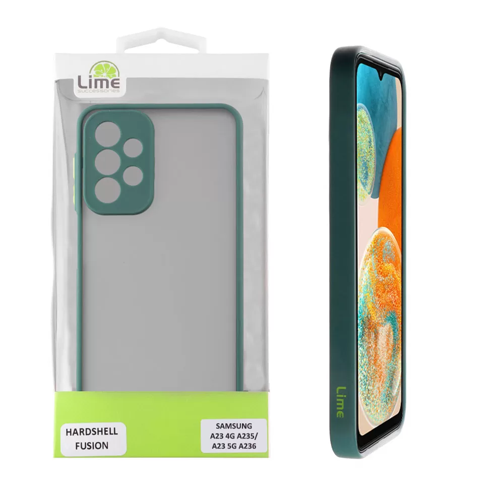 matshop.gr - LIME ΘΗΚΗ SAMSUNG A23 4G A235/A23 5G A236 6.6" HARDSHELL FUSION FULL CAMERA PROTECTION GREEN WITH YELLOW KEYS