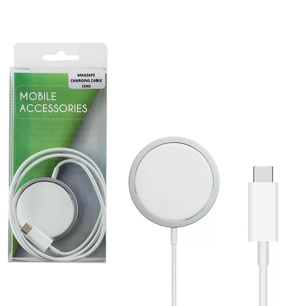 matshop.gr - WIRELESS CHARGER APPLE MAGSAFE 15W FAST CHARGE +USB TYPE C CABLE WHITE BULK