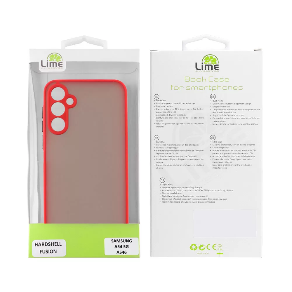 matshop.gr - LIME ΘΗΚΗ SAMSUNG A54 5G A546 6.4" HARDSHELL FUSION FULL CAMERA PROTECTION RED WITH BLACK KEYS