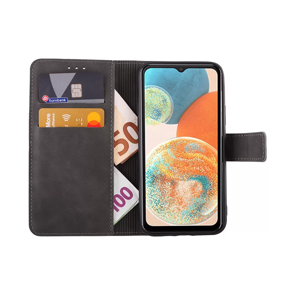 matshop.gr - LIME ΘΗΚΗ SAMSUNG A23 4G A235/A23 5G A236 6.6" ESSENTIAL MAGNET BOOK STAND CLIP GREY