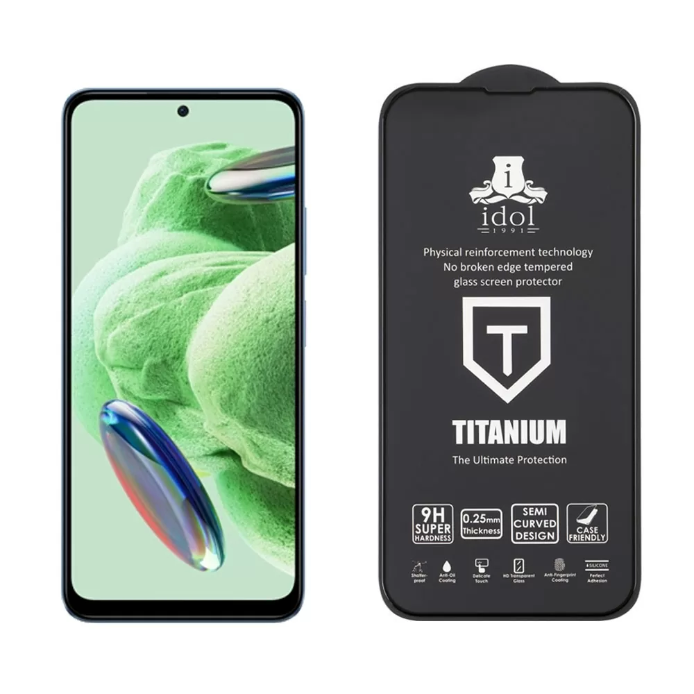 matshop.gr - IDOL 1991 TEMPERED GLASS XIAOMI REDMI NOTE 12 4G/NOTE 12 5G 6.67"  9H 0.25mm TITANIUM SEMI CURVED FULL GLUE BLACK