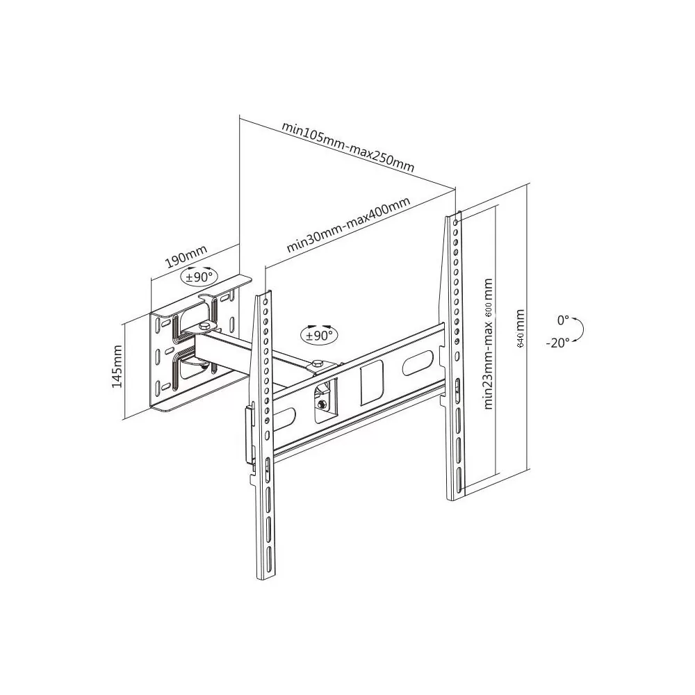 matshop.gr - BRACKET ΒΑΣΗ ΤΗΛΕΟΡΑΣΗΣ TV 32"-65" LCD16-1 MAX VESA 600X400 25 KG ΚΛΙΣΗ ± 12 ΜΟΙΡΕΣ ΠΕΡΙΣΤΡΟΦΗ 180 ΜΟΙΡΕΣ