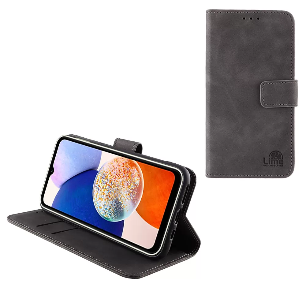 matshop.gr - LIME ΘΗΚΗ SAMSUNG A14 4G A145/A14 5G A146 6.6" ESSENTIAL MAGNET BOOK STAND CLIP GREY