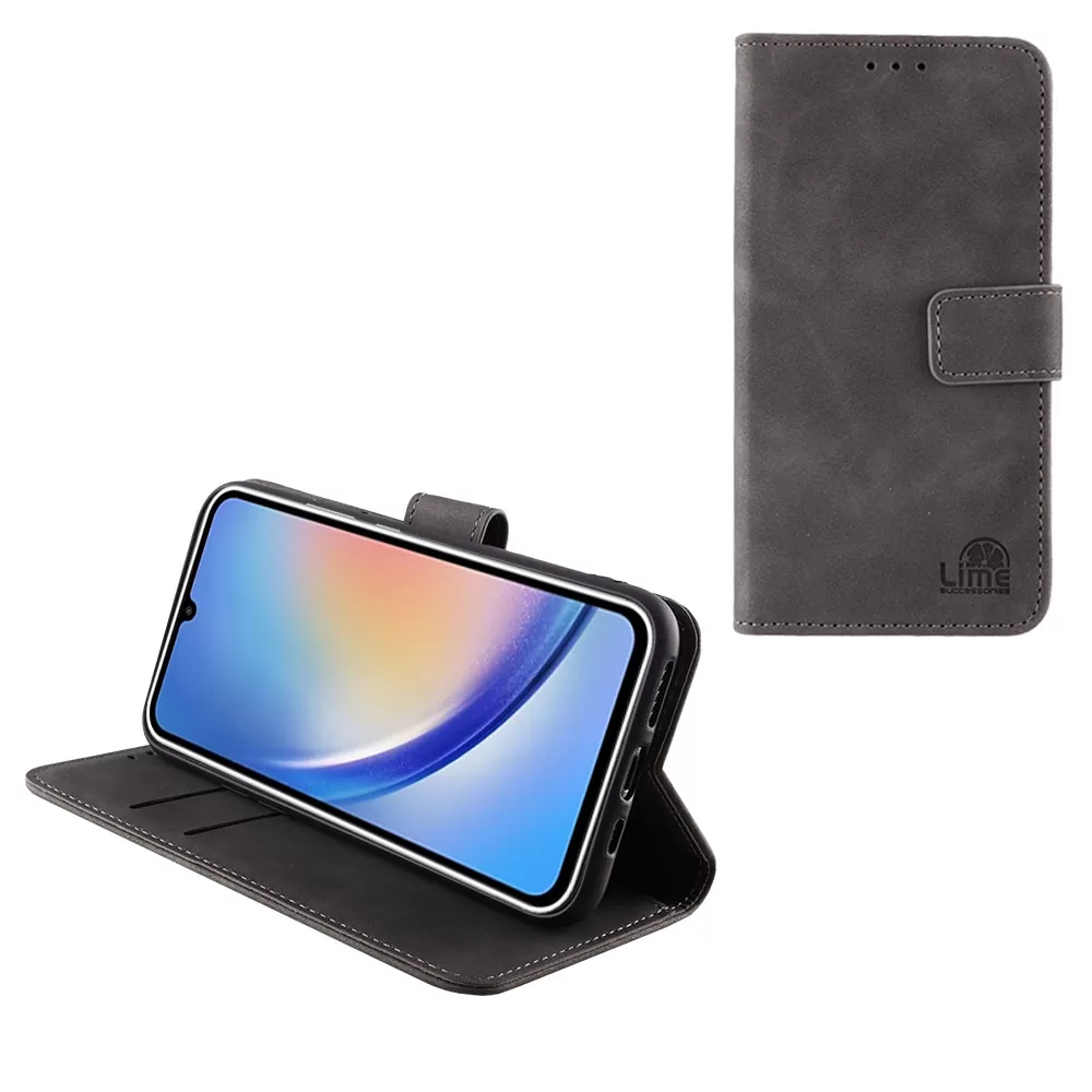 matshop.gr - LIME ΘΗΚΗ SAMSUNG A34 5G A346 6.5" ESSENTIAL MAGNET BOOK STAND CLIP GREY